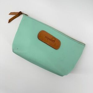Jon Hart Design Mint Green Canvas Leather Trim Cosmetic Bag Pouch